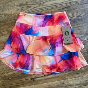 NWT Dona Jo BLISS Skort Small Pickleball Abstract Watercolor Ruffle Tennis Skirt